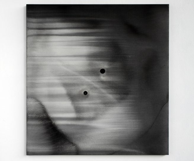 "jiba bw 5" - 2012 / magnet, pigment, ink on canvas / 90 x 90 cm